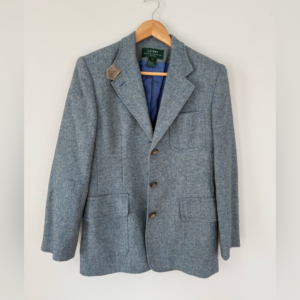 Lauren Ralph Lauren Blue Herringbone Blazer